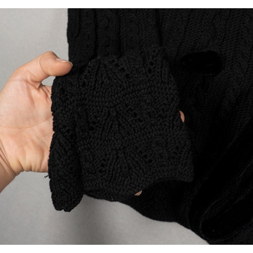 Lauren Ralph Lauren Petite Black Cable Knit Velvet Tie Cardigan Sweater PL - Picture 5 of 10